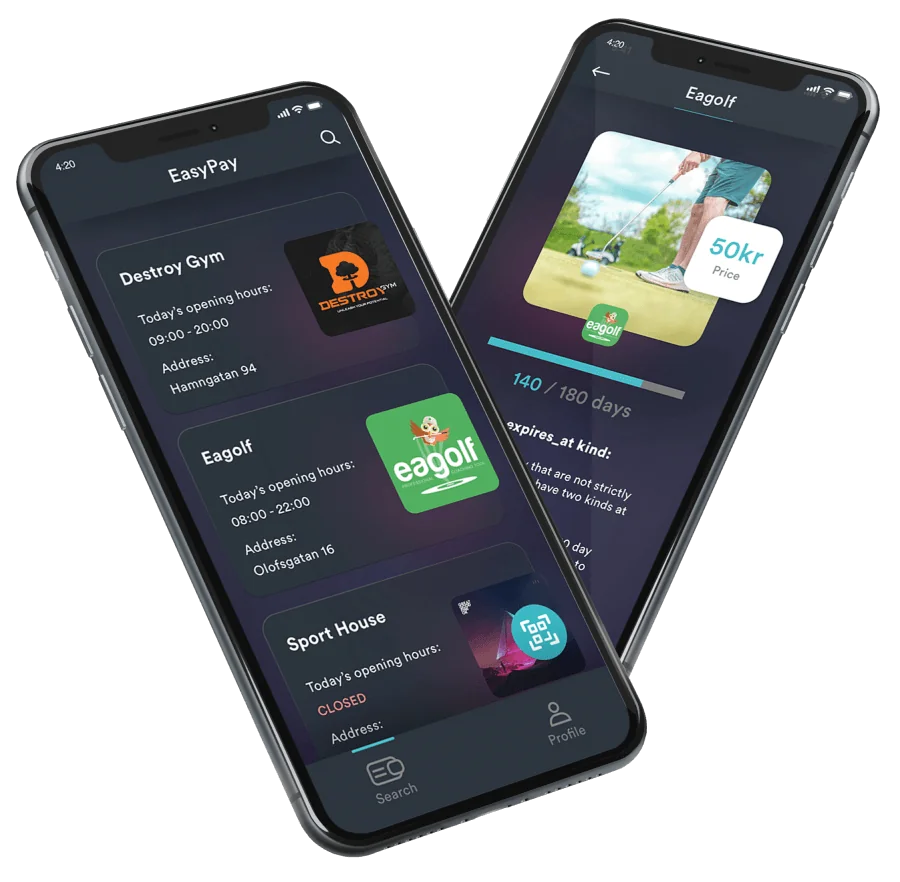 EasyPay mobile app screens showing a customer sign-in and registration flow.