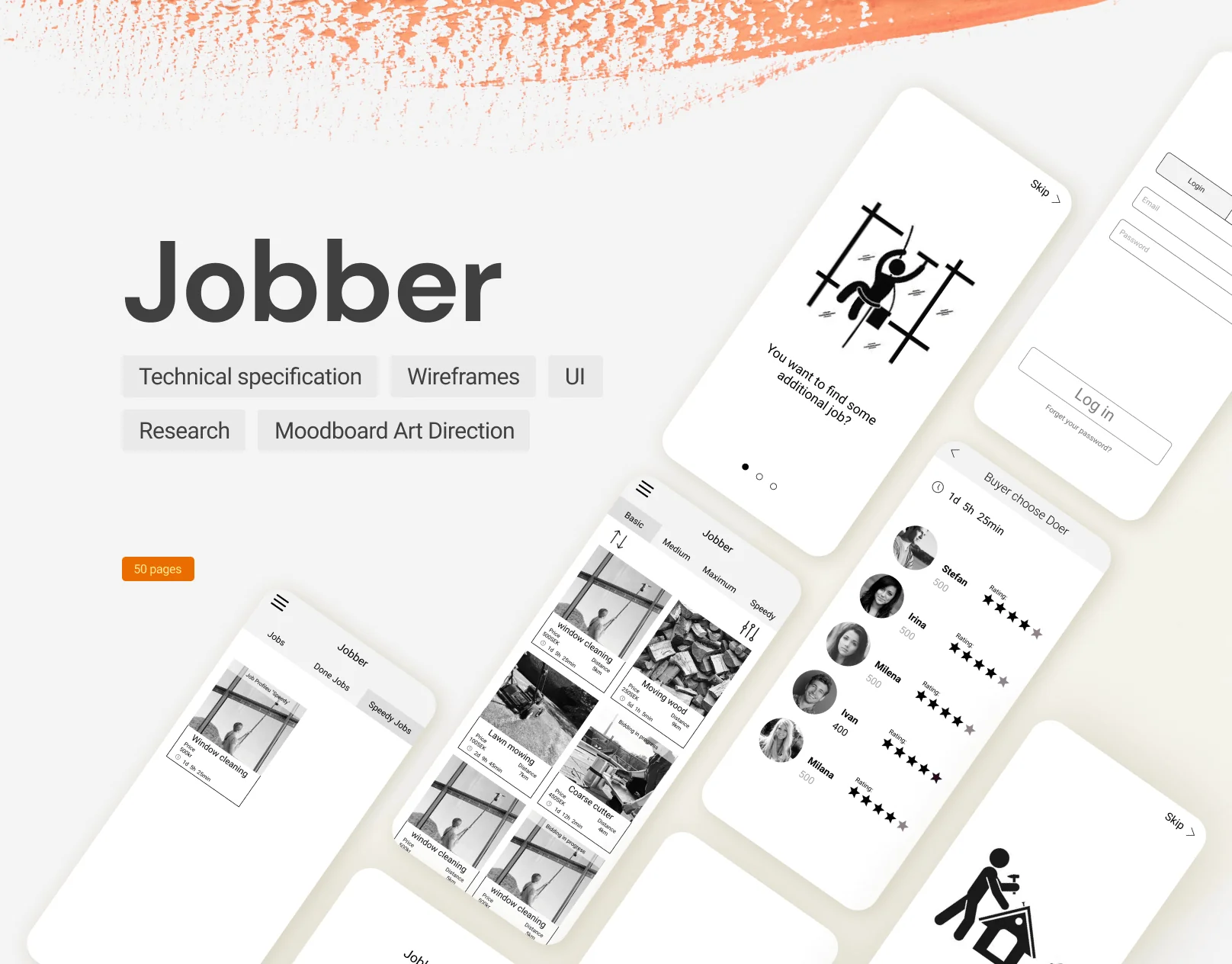 Jobber jobs marketplace screens for browsing jobs, choosing providers, and managing bookings.