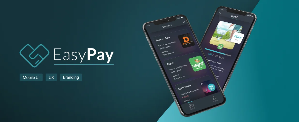 EasyPay mobile app screens for browsing services and making payments.